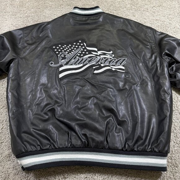 Vtg Steve & Barrys Hip Hop Embroidered America Pleather Varsity Club Jacket XL - Picture 2 of 7